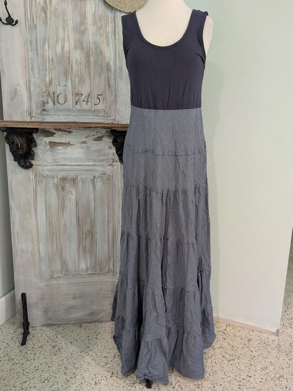 Chelsea & Theodore Two-Tone Blue Maxi Dress - Picture 1 of 6